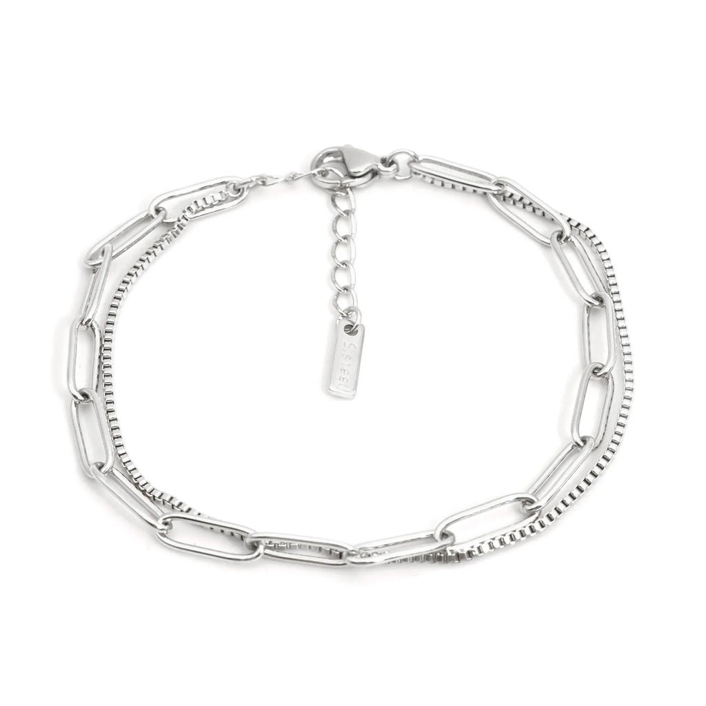 Double layer titanium steel bracelet with geometric design in gold or silver finish