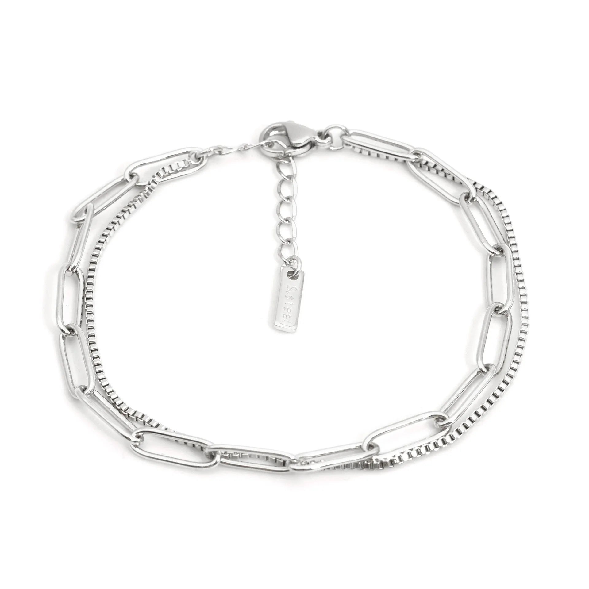 Double layer titanium steel bracelet with geometric design in gold or silver finish