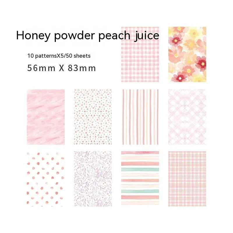 Pack of 50 retro-style collage note papers in ten dessert colours including caramel puff and strawberry coconut.