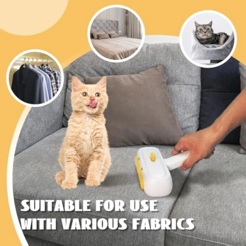 Yellow duck design portable pet hair remover brush with white plastic handle