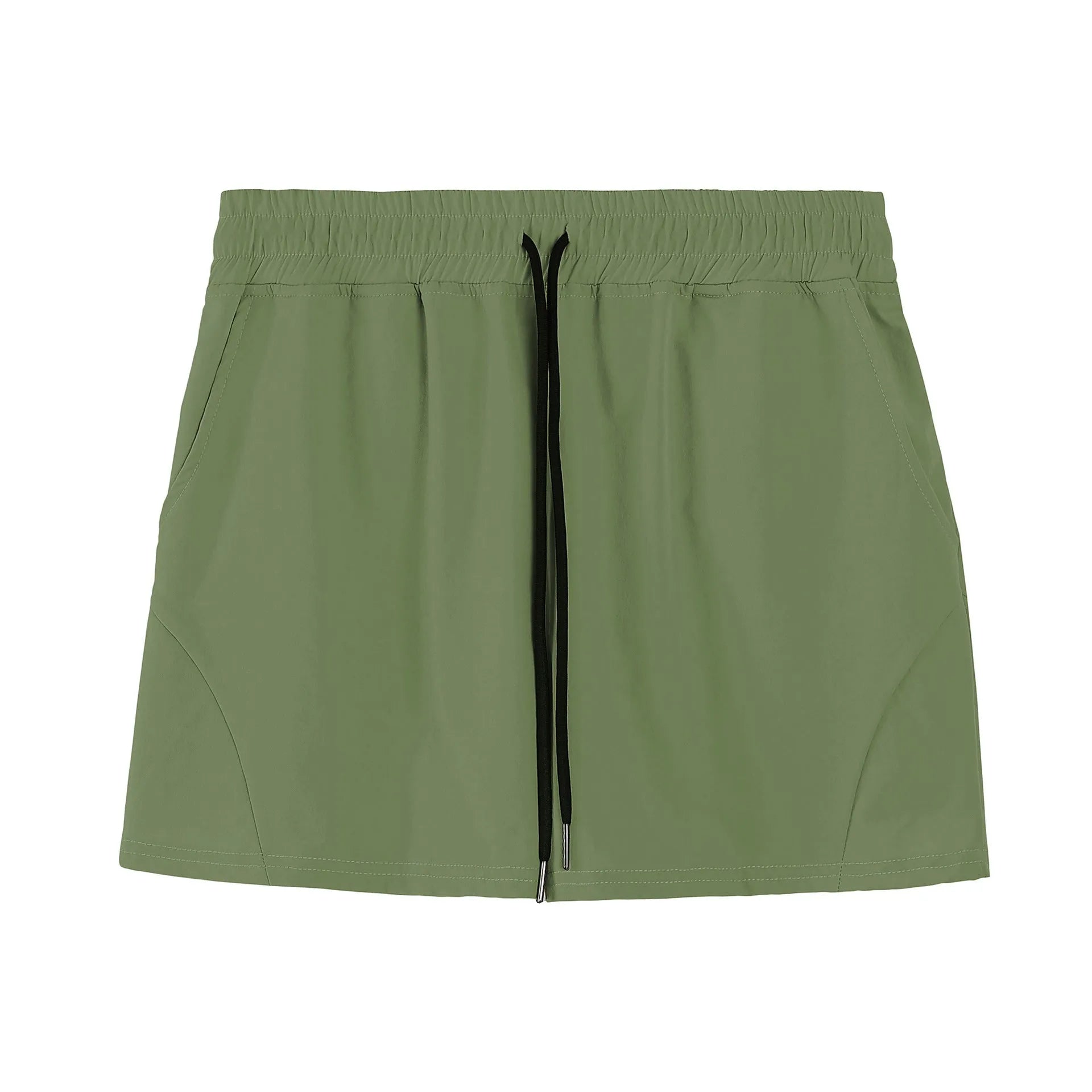 Men's thin grey polyester basketball shorts with an elastic waistband on a plain background