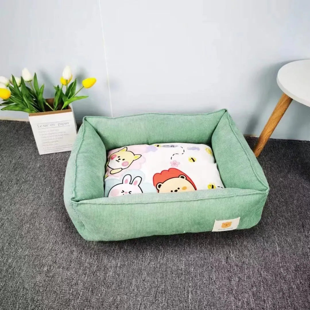 Light blue fine velvet pet nest for dogs and cats with PP cotton filling, shown in 50x40cm size.