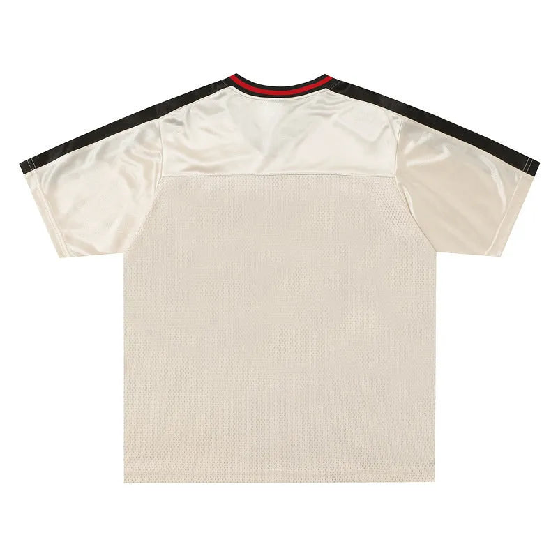 Apricot sports V-neck jersey pullover with loose fit and drop-shoulder sleeves