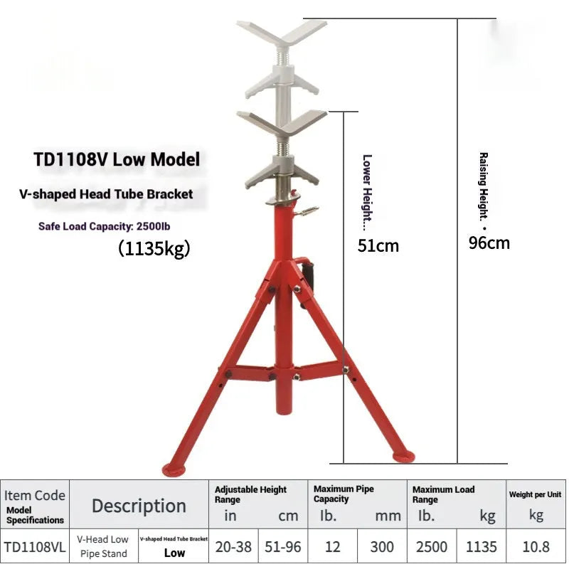 Metal V-head pipe bracket for steel pipe support showing high and low height options