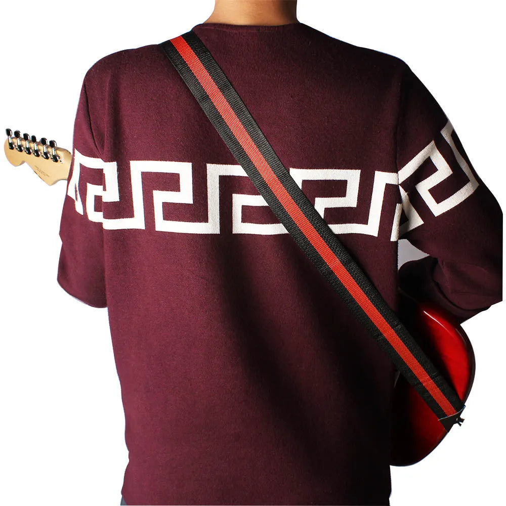 Woven cotton guitar strap with stripe pattern in five colour choices for guitar, bass and ukulele