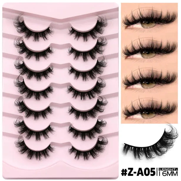 Natural false eyelashes in box with adhesive glue, artificial fibre construction in thick natural long style