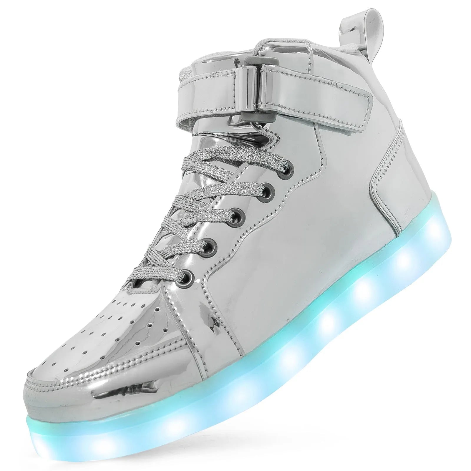 LED high-top board shoes with lights, Velcro fastening, in black gold or white colours