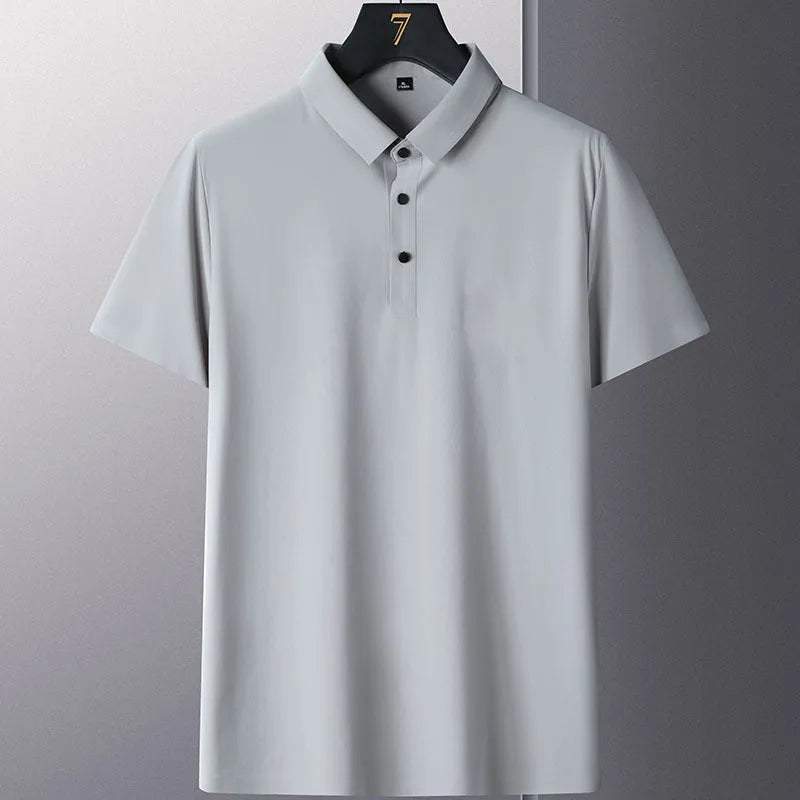 Man wearing a solid colour non-ironing short sleeve business casual shirt in a professional setting.