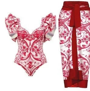Women's printed one-piece swimsuit in polyester fabric available in multiple colours and sizes