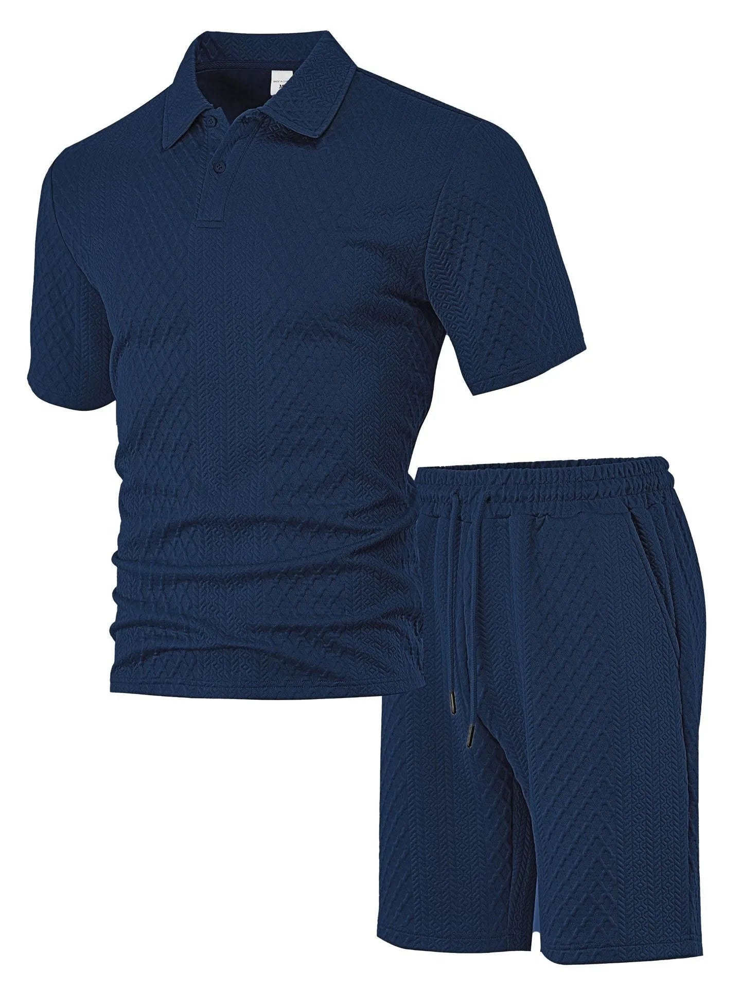 Men's pattern cloth short sleeve suit set in sports leisure style with polo shirt and trousers