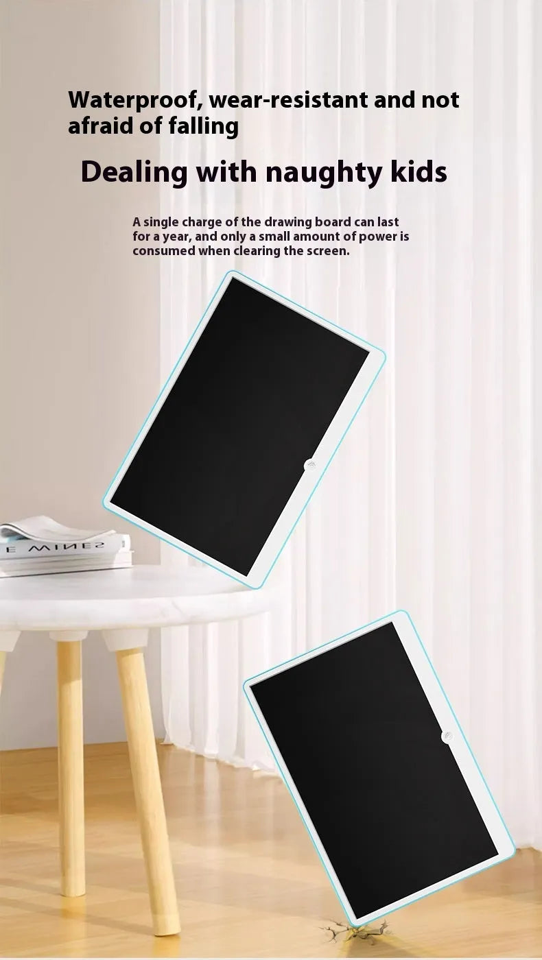 19-inch rechargeable LCD children's drawing board with stylus in blue and white colour