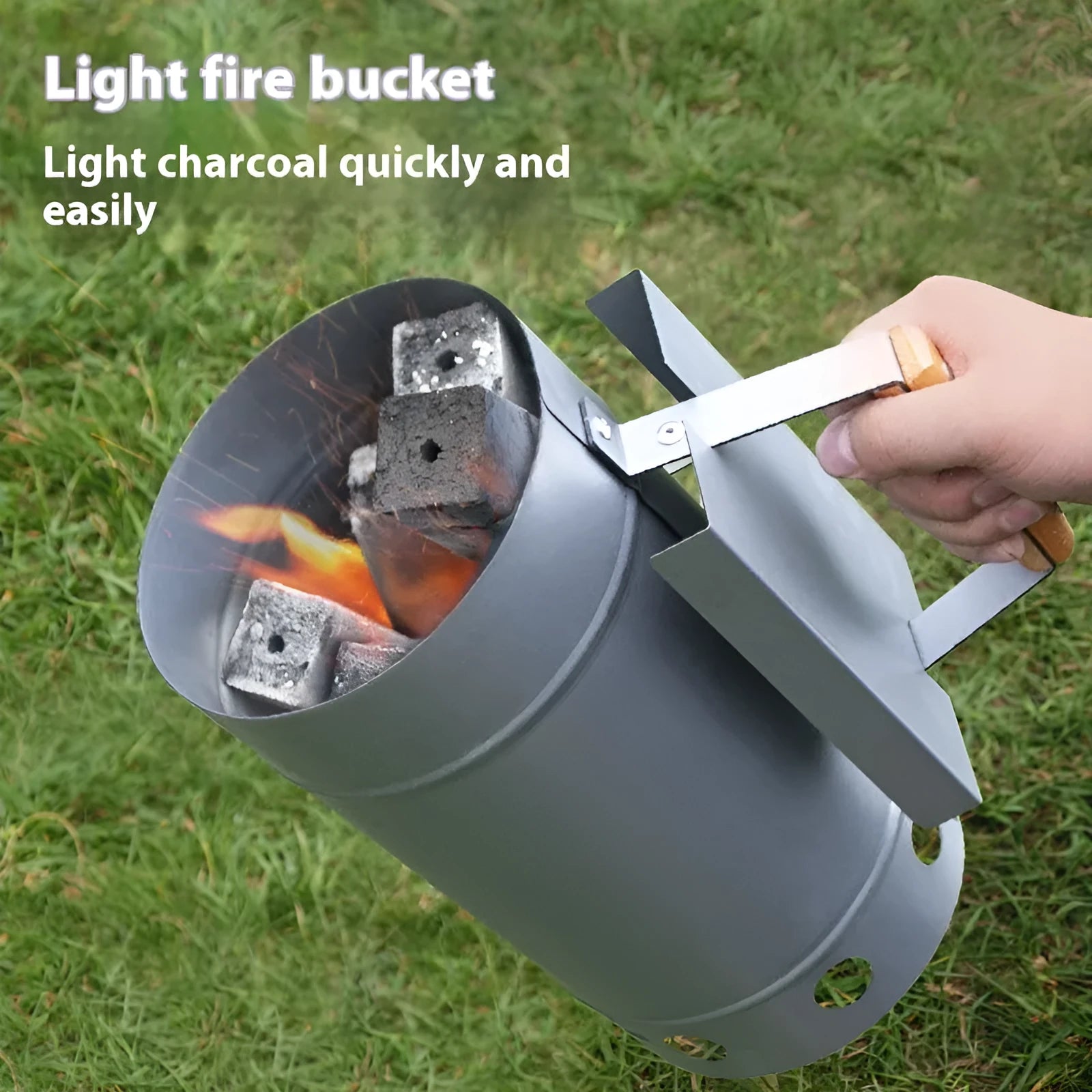 Zinc-iron alloy charcoal fire starter with point carbon barrel design for outdoor barbecues