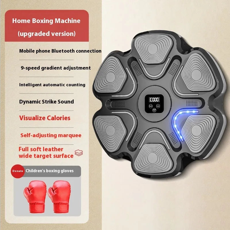 Smart music boxing machine wall target with electronic reaction lights and focus gloves