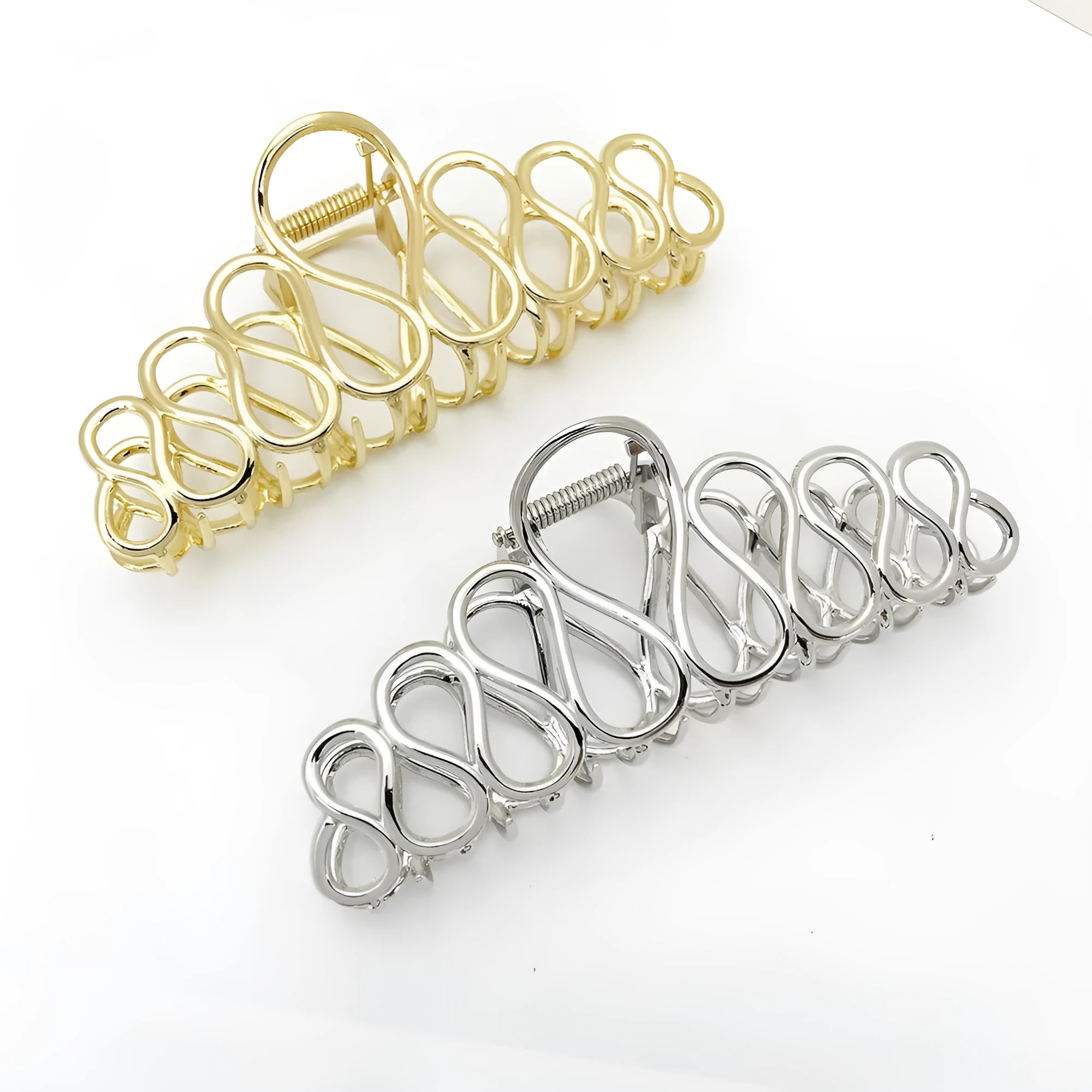 Large gold or silver electroplated alloy hair clip with tassel detail for thick hair updos