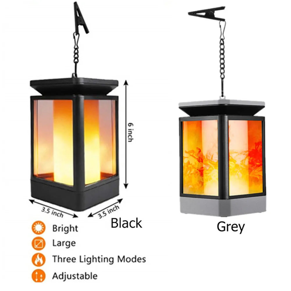 Antique Flame outdoor solar LED street lamp in black or grey with solar panel and 99 LED beads