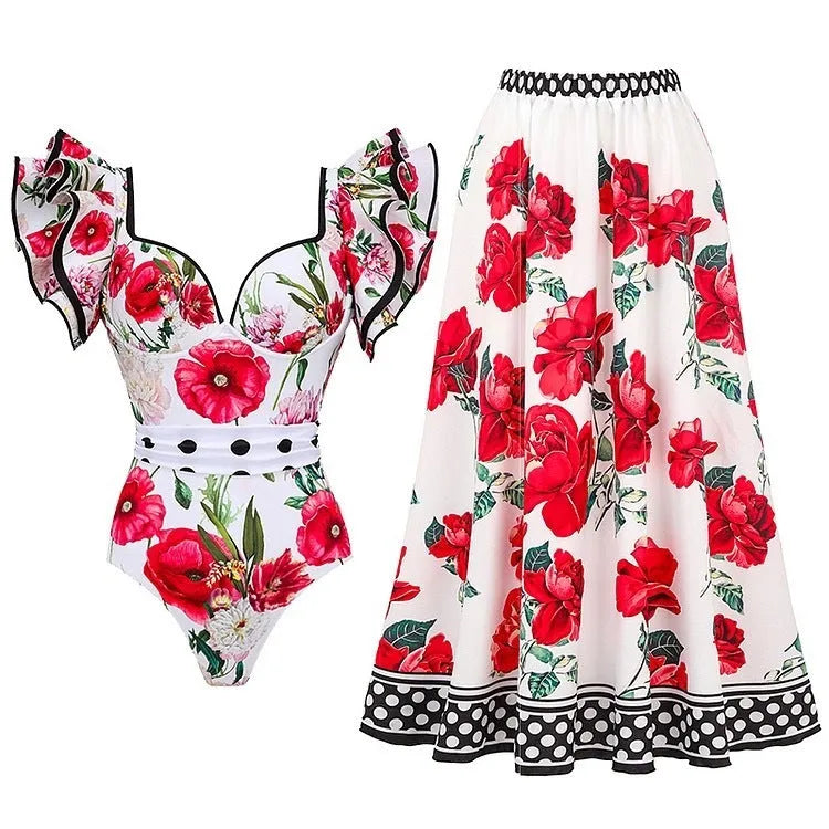 Women's printed one-piece swimsuit in polyester fabric available in multiple colours and sizes