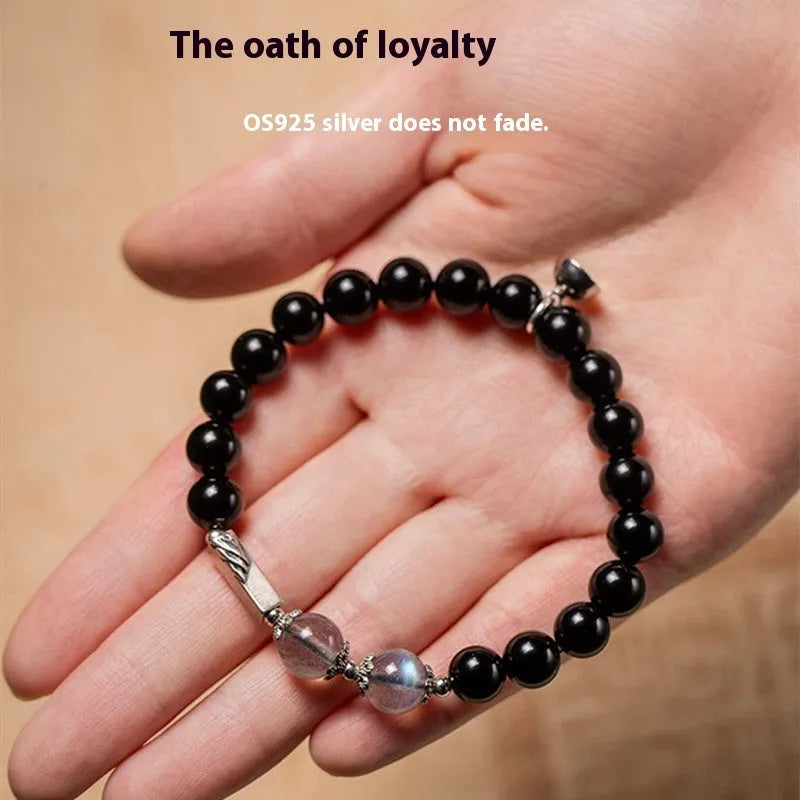 Obsidian Buddha beads couple bracelet DIY set showing 8mm women's and 10mm men's sizes