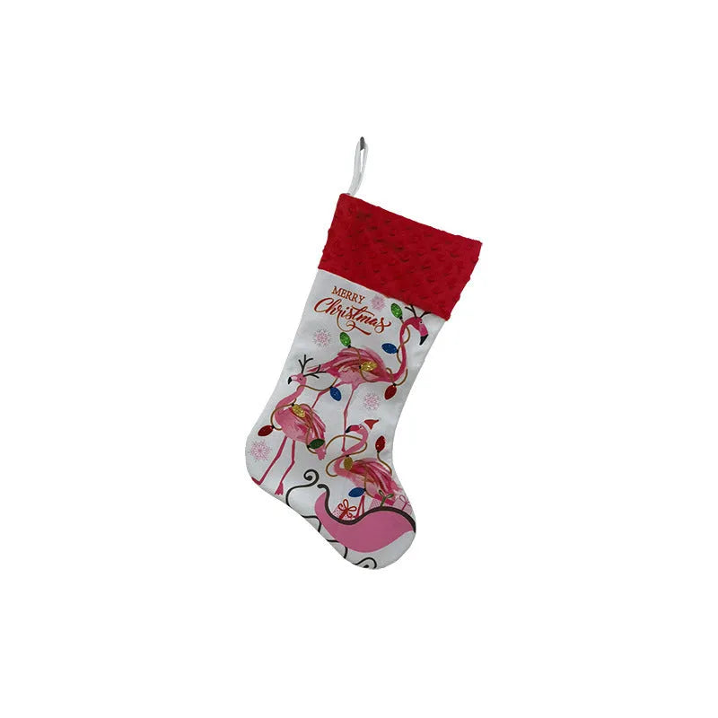 Cloth Christmas stocking measuring 46cm by 28cm in American decorative style