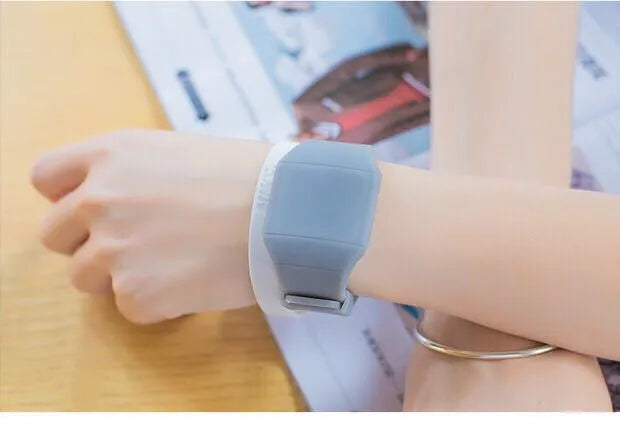 Square digital touch screen watch in multiple colours with stainless steel buckle on PU strap