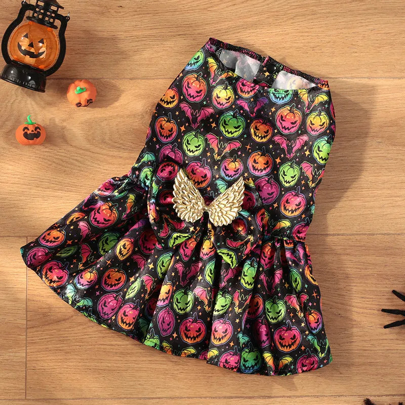 Angel wings Halloween dog costume in bright bat or pumpkin colour on pet