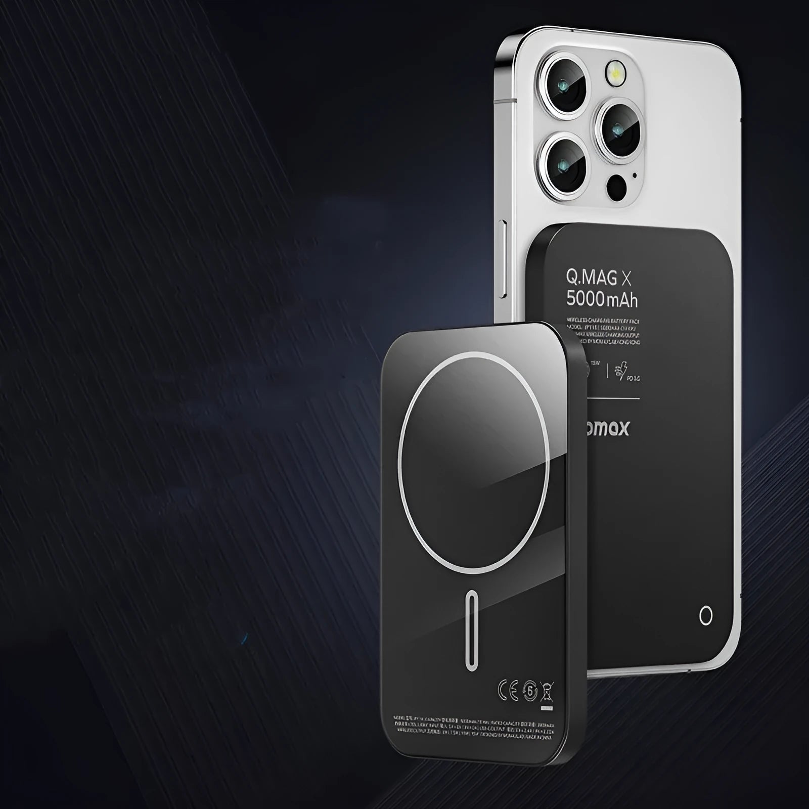 Black and titanium gold magnetic wireless power bank with an alloy shell.
