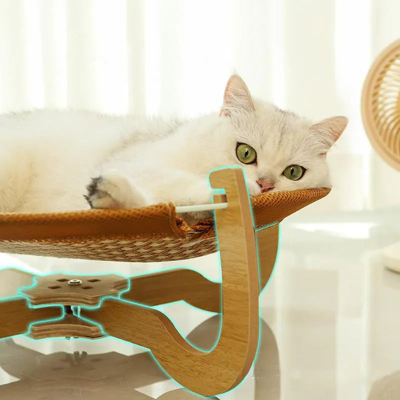 Brown woven rattan pet hammock measuring 46cm square with 17.5cm elevation