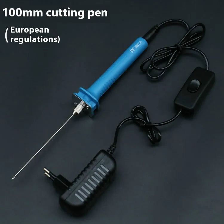 Blue plastic-handled electric heating cutter pen for foam and pearl cotton.