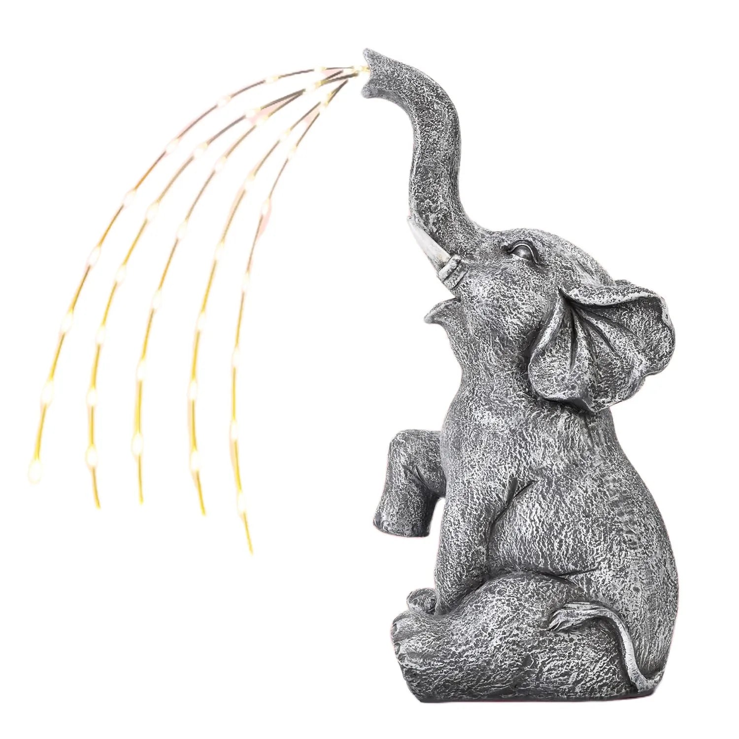 Resin elephant garden sculpture with LED lights for outdoor decoration.