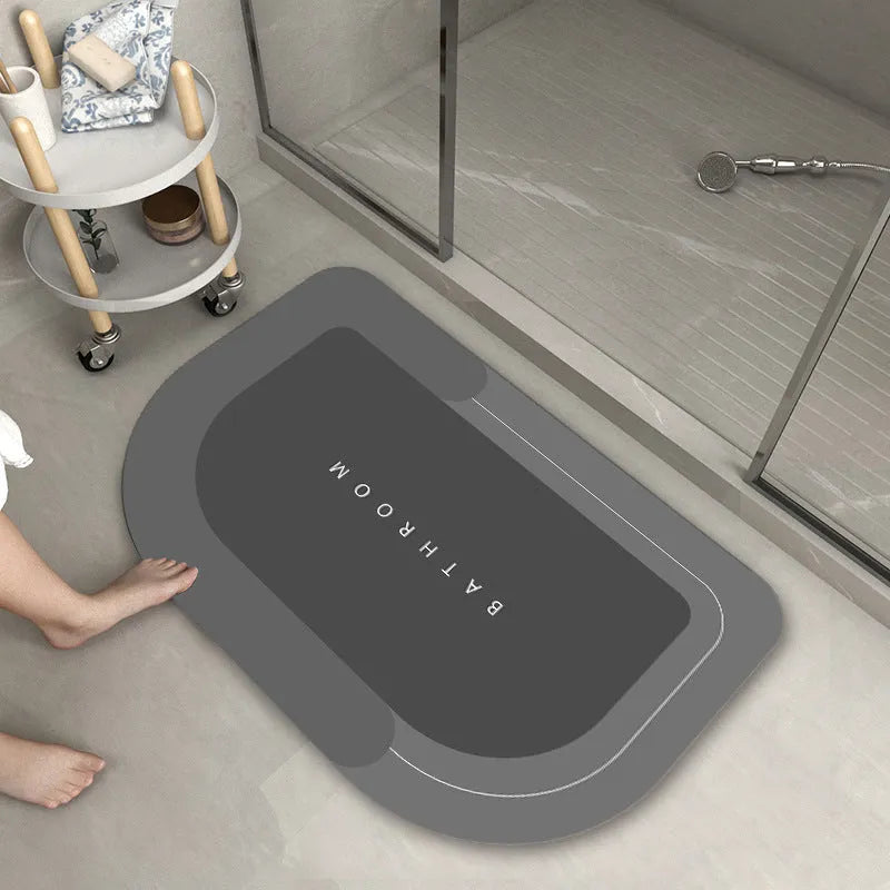 Cushioned bathroom floor mat in blue colour with rectangular shape