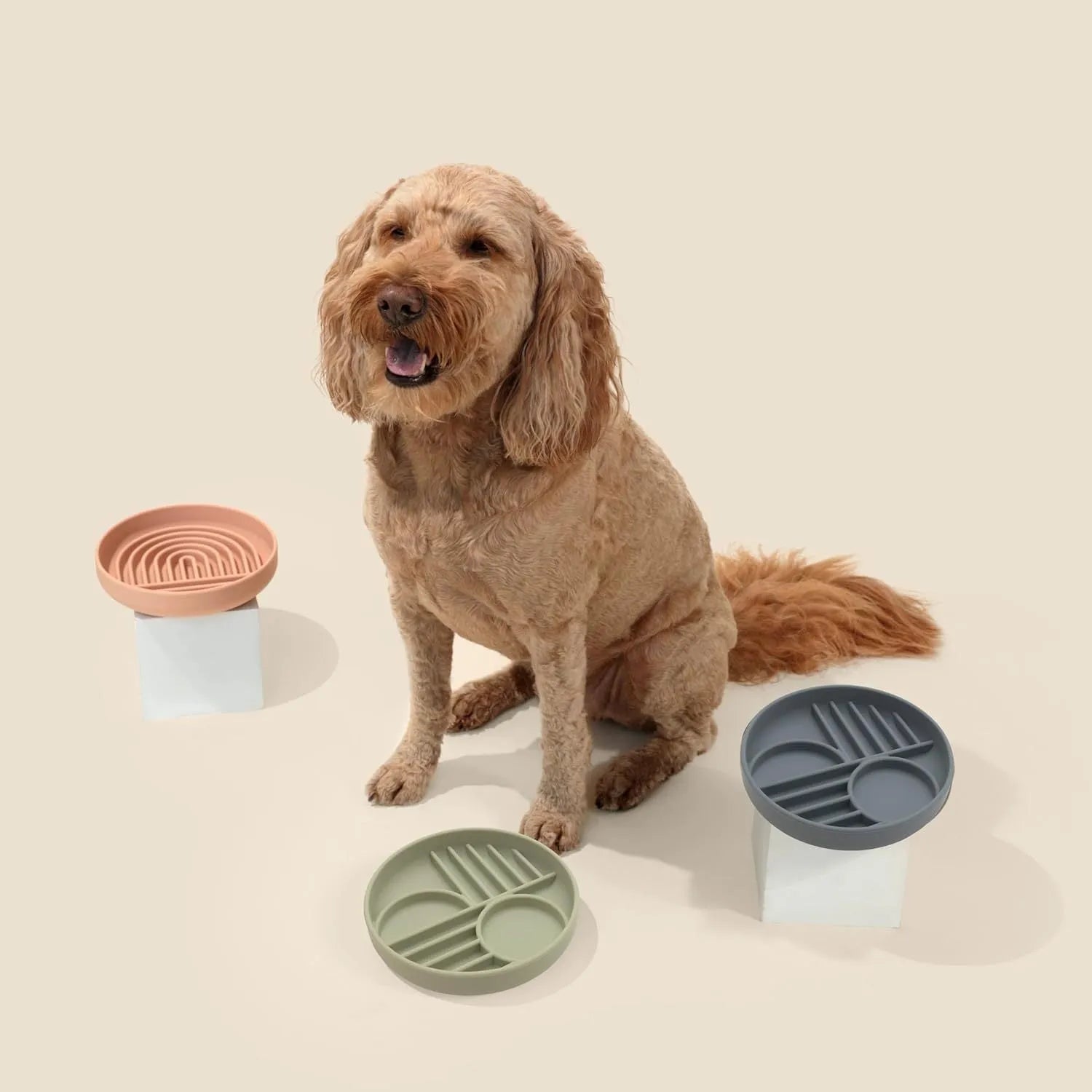 Slowdown Bowl silicone slow feeder dog bowl with ridge design in beige colour