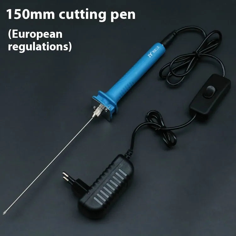 Blue plastic-handled electric heating cutter pen for foam and pearl cotton.
