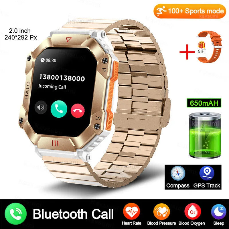 Android smart watch for women with GPS, titanium case, and a selection of band styles on display.