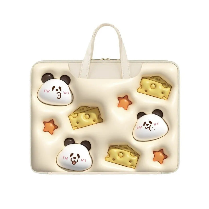 Inflatable PU leather laptop bag in cat beige colour with luggage strap, suitable for 13 to 15.6 inch laptops.
