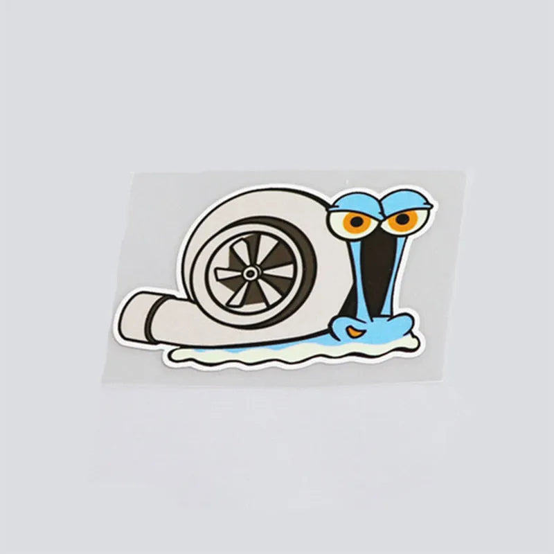 Reflective snail cartoon car bumper sticker measuring 12 by 8 centimetres