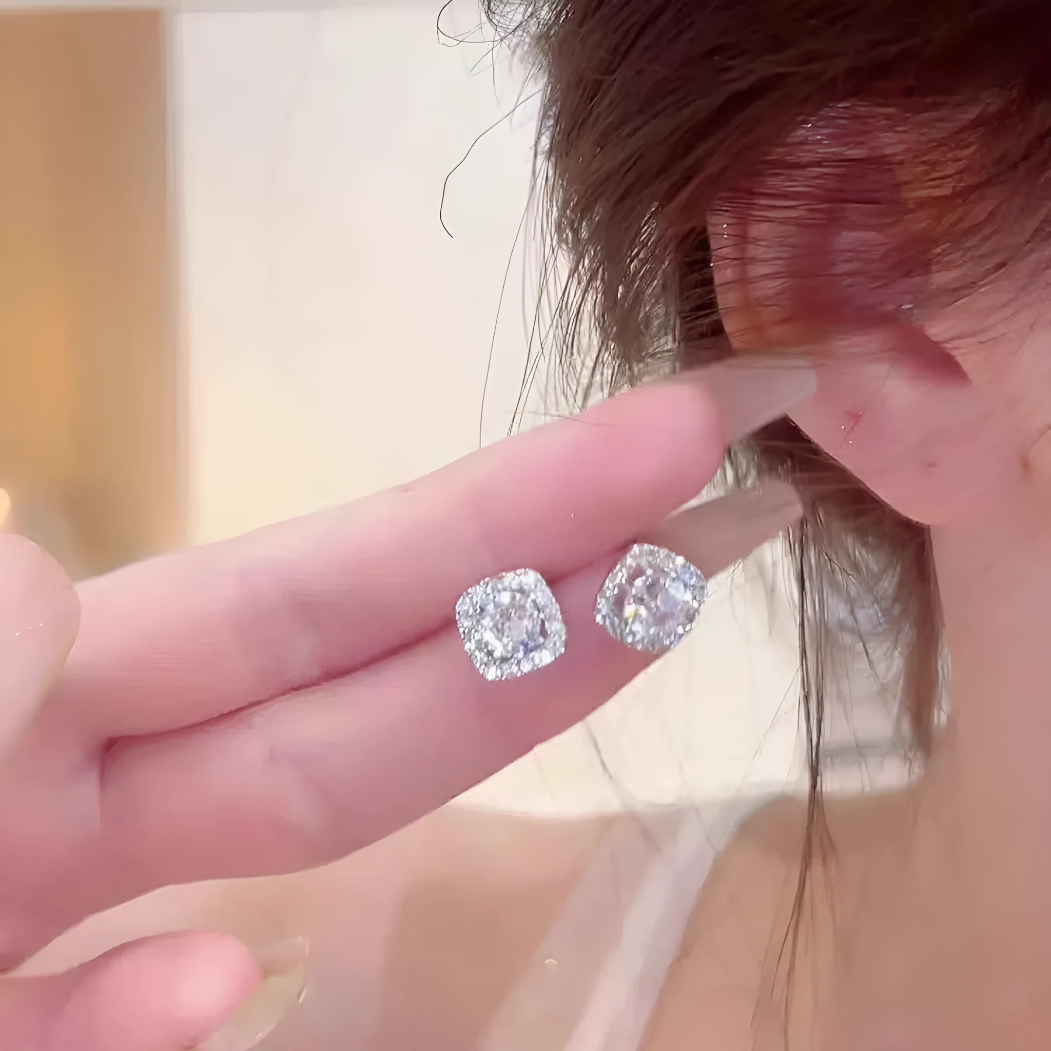 Square diamond geometric earrings in alloy with quadrilateral design, available in silver and gold colours