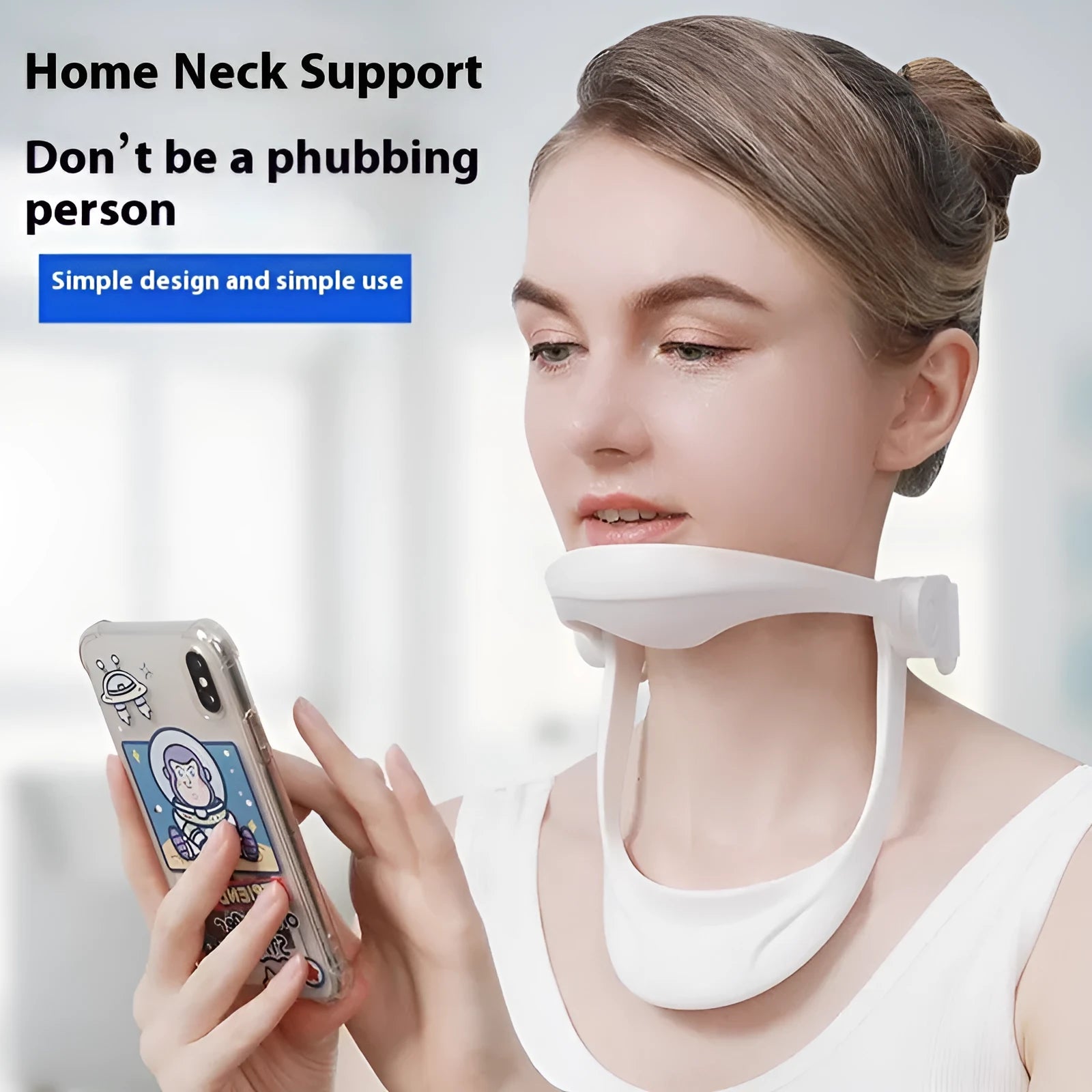 White PP plastic neck brace for cervical spine support on a neutral background.