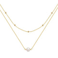 S925 sterling silver double layer necklace with geometric pearl pendant on ball bead chain