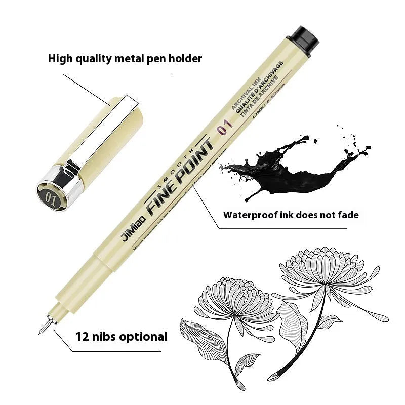 Waterproof cartoon design needle drawing pen with black ink refill and 133mm plastic body