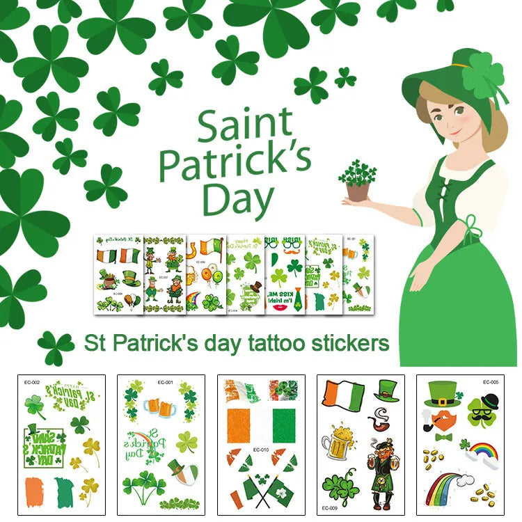 Irish festival clover tattoo sticker paper with water transfer printing, 120mm by 75mm