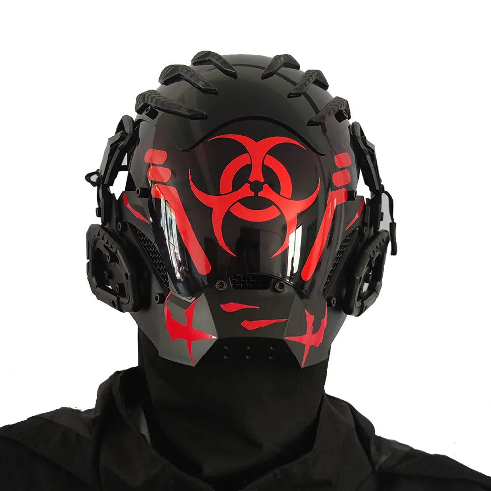 Black full face cyborg helmet mask creative prop for parties and theatrical events