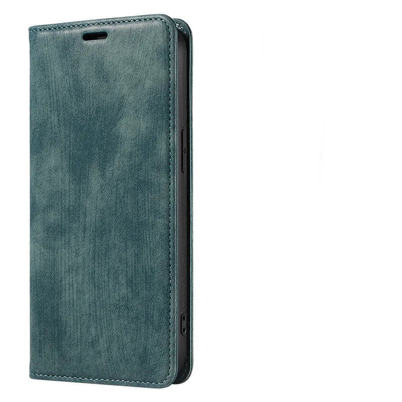 Leather and TPU magnetic flip phone case for iPhone in multiple solid colours.