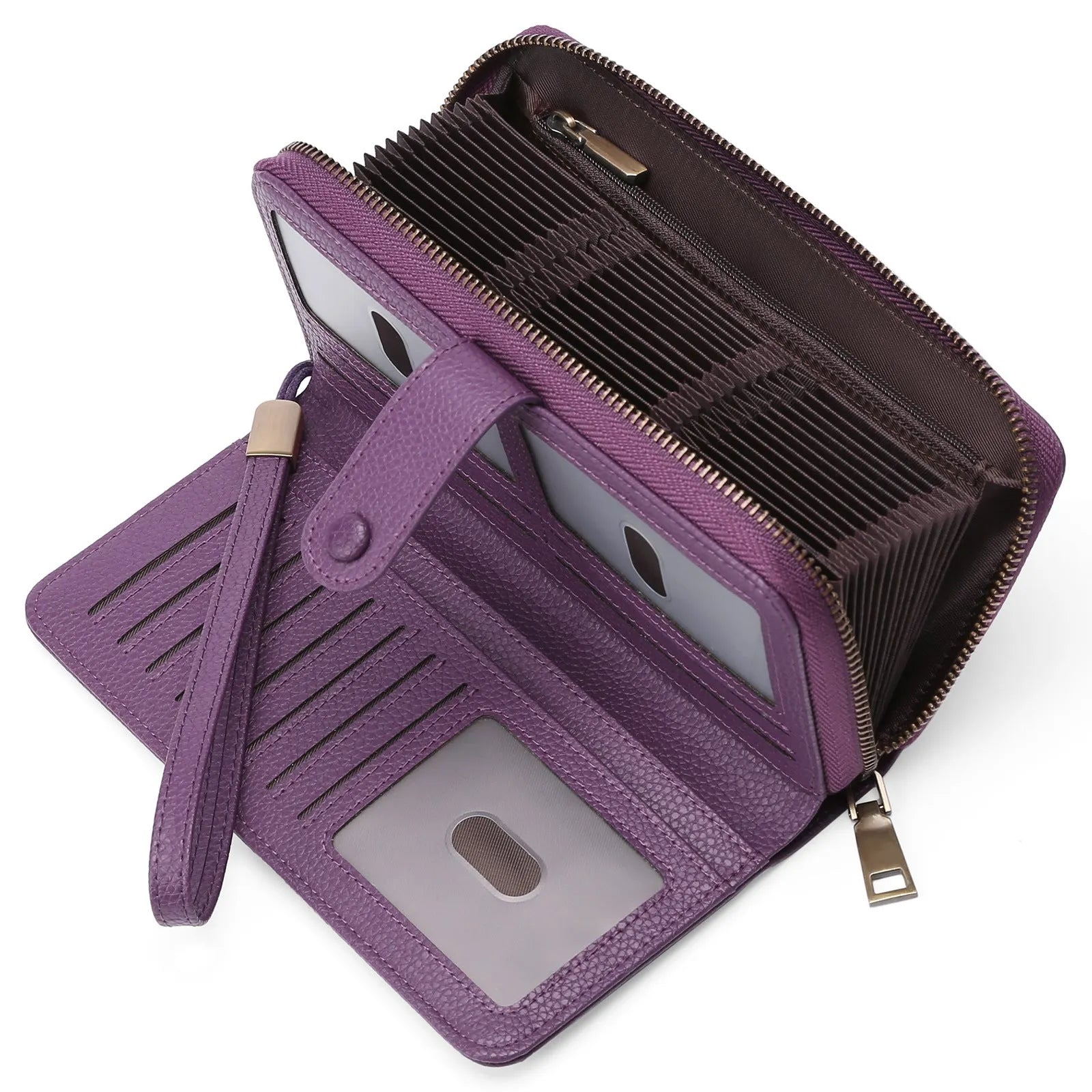 Women's expanding card holder wallet with anti-theft swiping function in multiple colour options