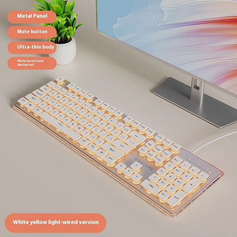 Prewalker V3 mute mechanical feeling keyboard and mouse set in retro green colour on a desk.