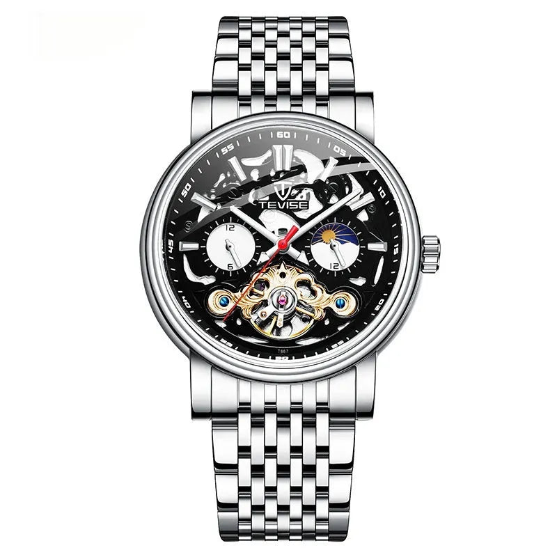 Men's waterproof luminous mechanical watch with tourbillon movement and skeleton dial