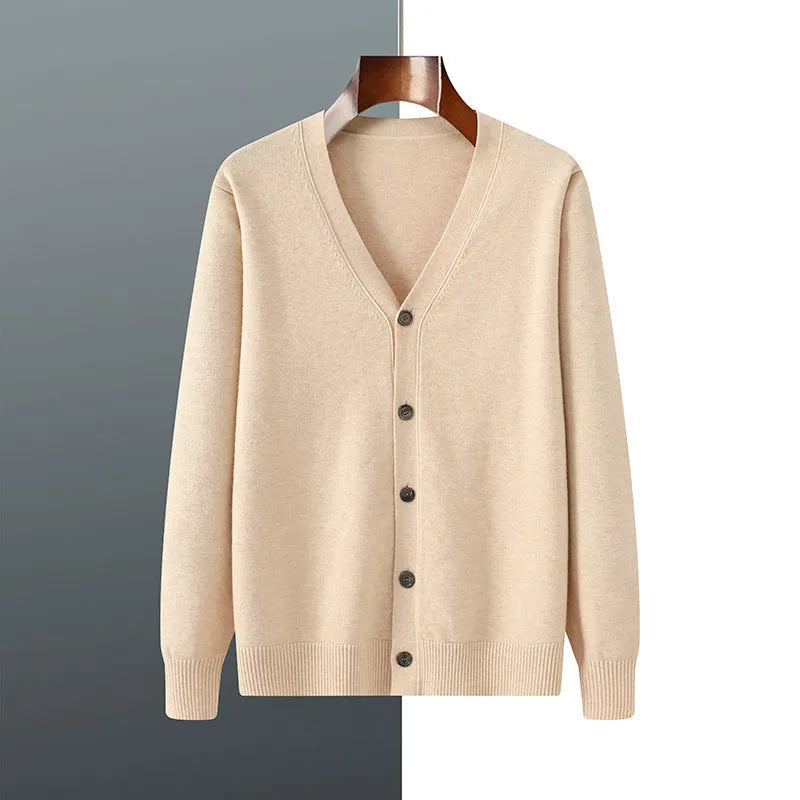 Men's V-neck knitted cardigan coat in Andy velvet fabric with long sleeves