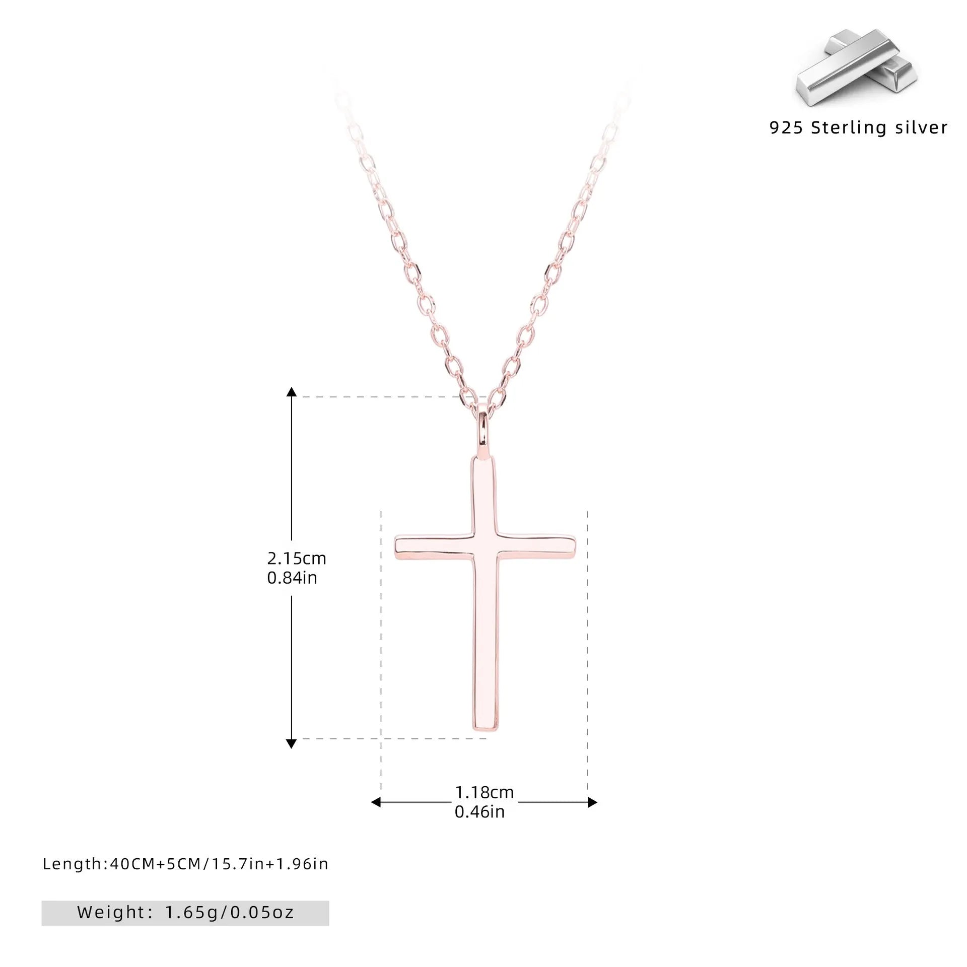 Sterling silver cross pendant necklace on an adjustable O-shaped chain, shown in gold plating.
