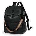 Retro college student backpack in PU leather with curved shoulder straps showing stitching detail