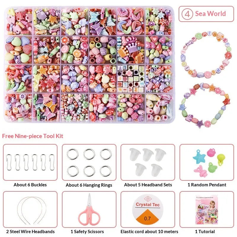 Children's acrylic bead puzzle toy set in 24-grid storage box multi-colour beads