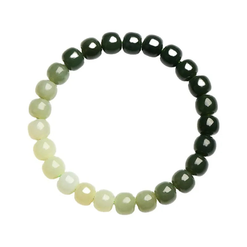 Hetian Jade Water Gradient Bracelet with polished oval beads in clear water colour.