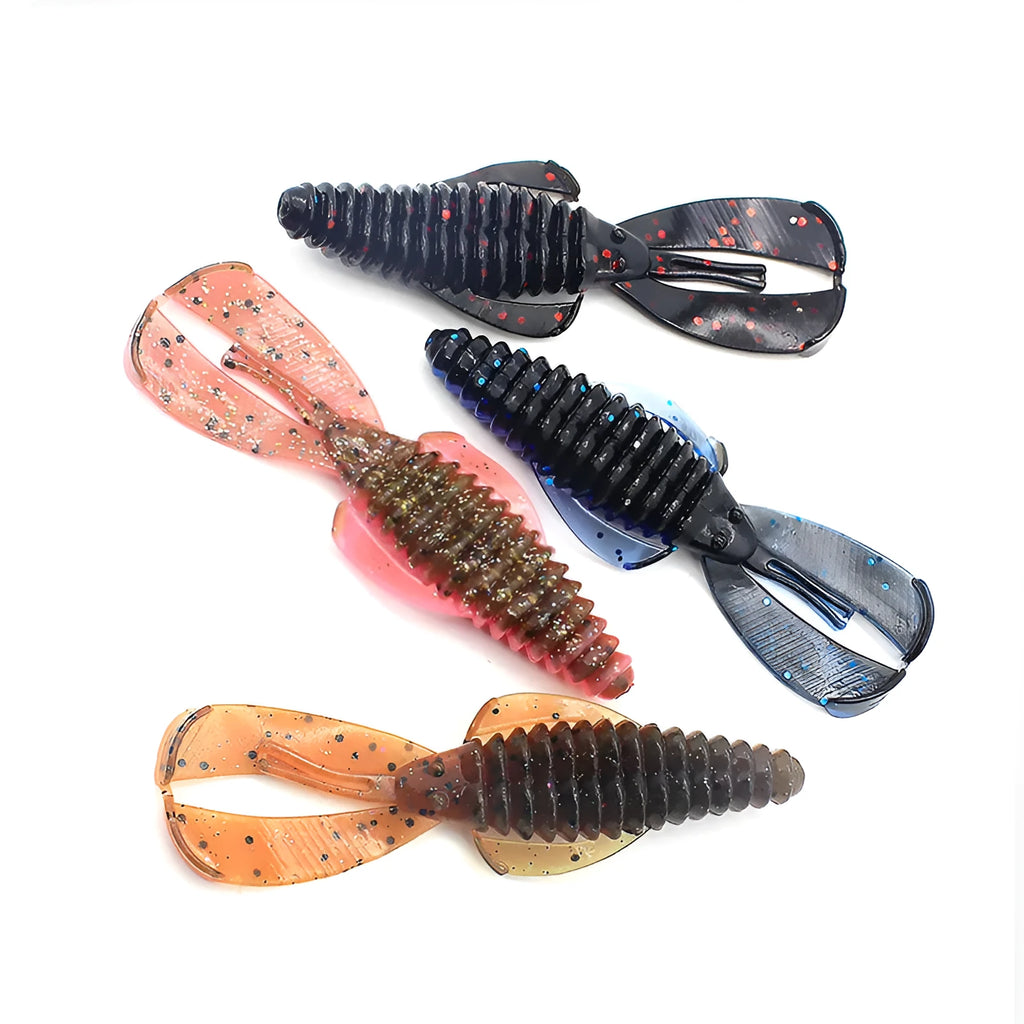 PVC soft plastic fishing lure in two sizes: a smaller 8cm and a larger 12cm model, shown in a selection of colour variations.